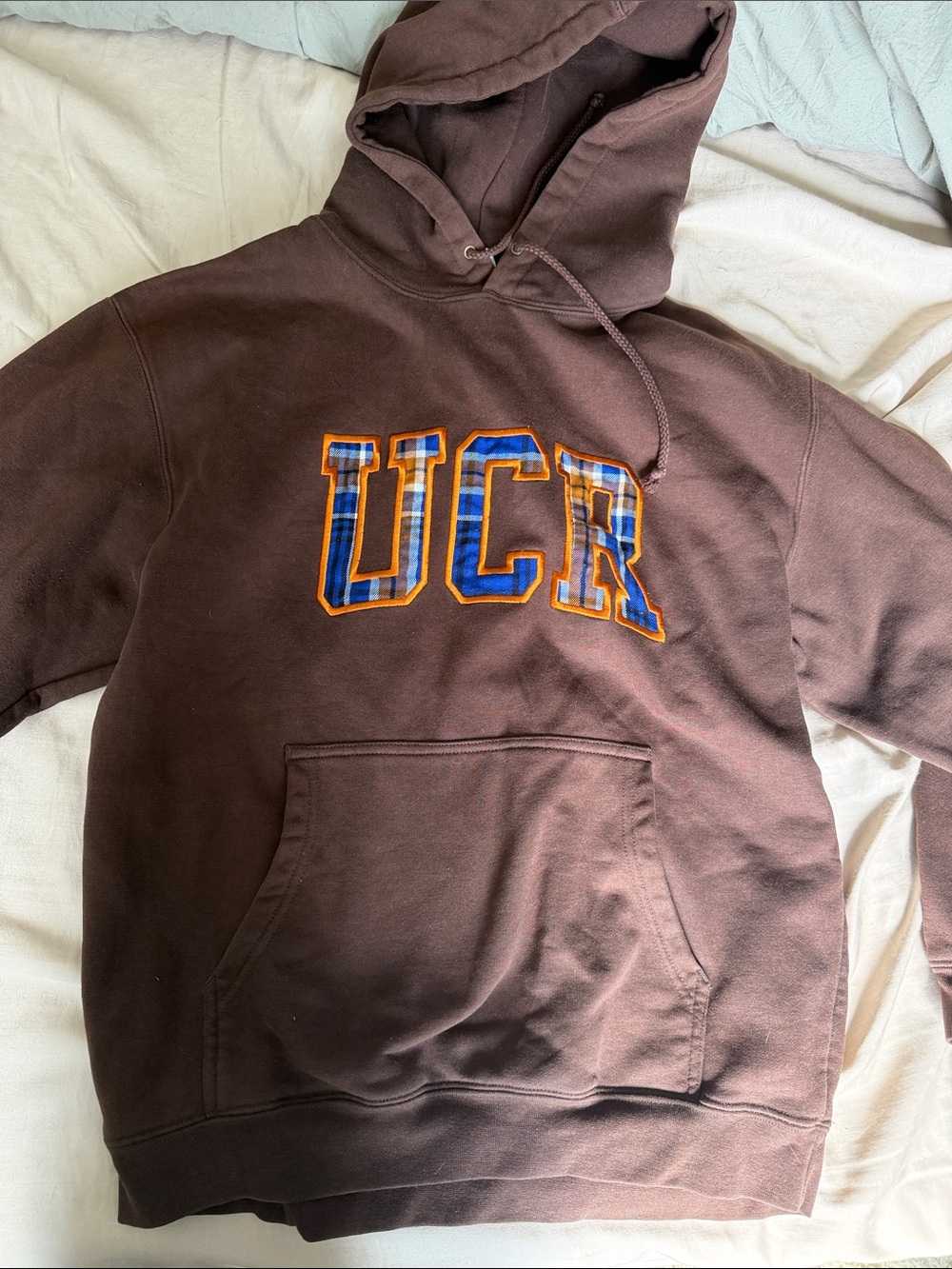UCR Tartan Plaid Hooded Sweatshirt - Brown - size small
